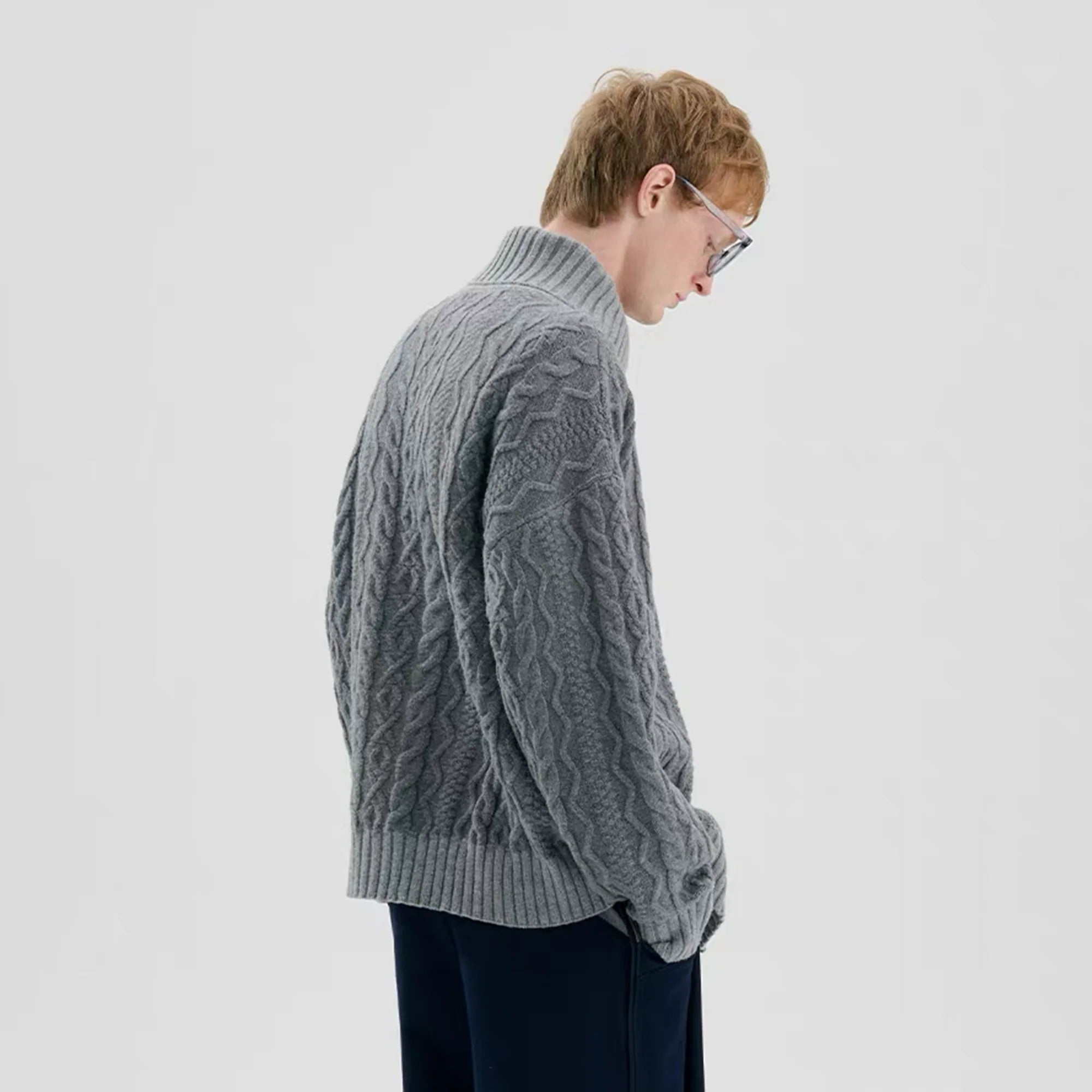 TIWILLTANG Crossed Cable-Knit Shawl-Collar Cardigan