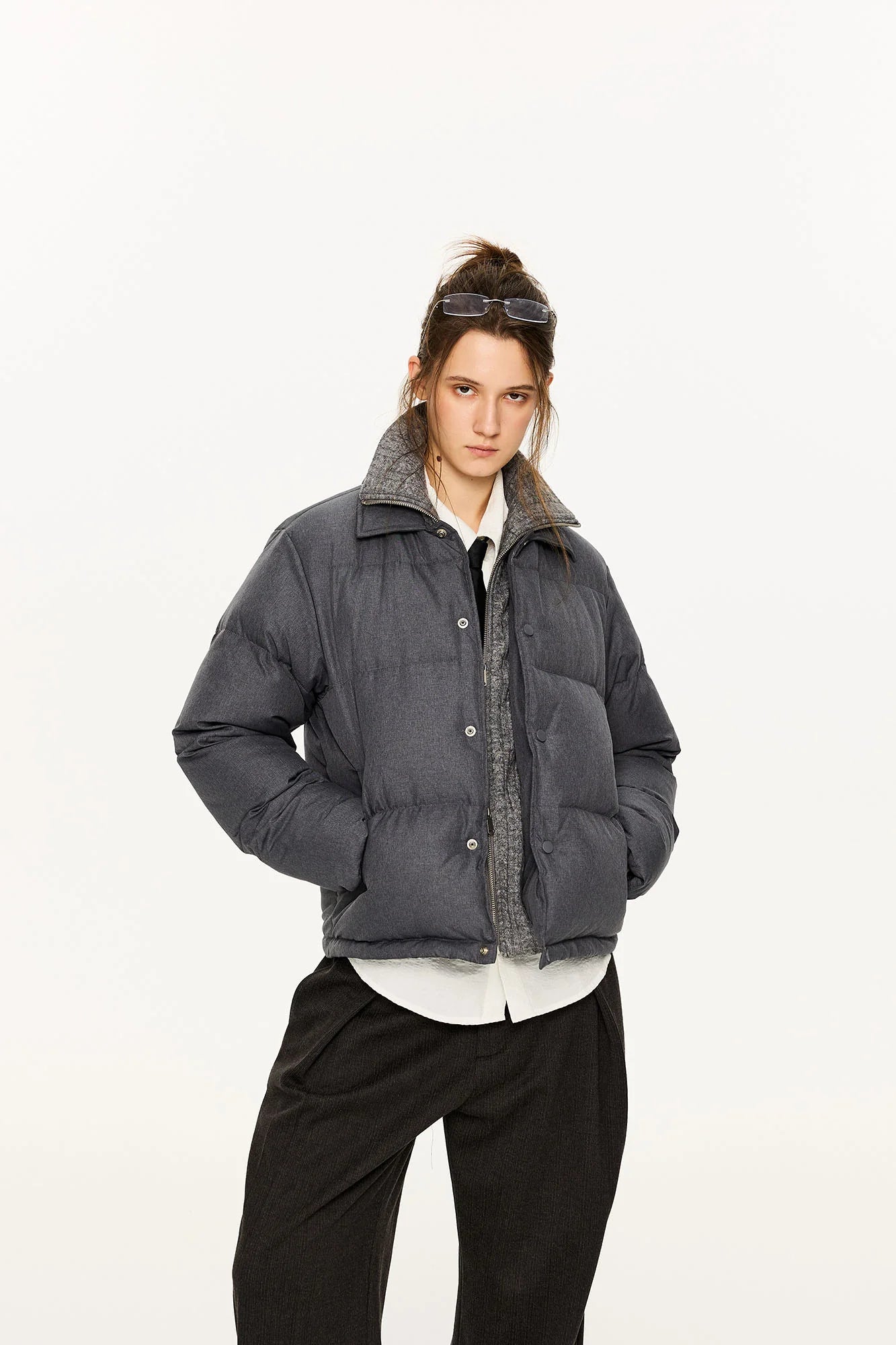 KREATE Faux Layered Cable Knit Puffer Jacket