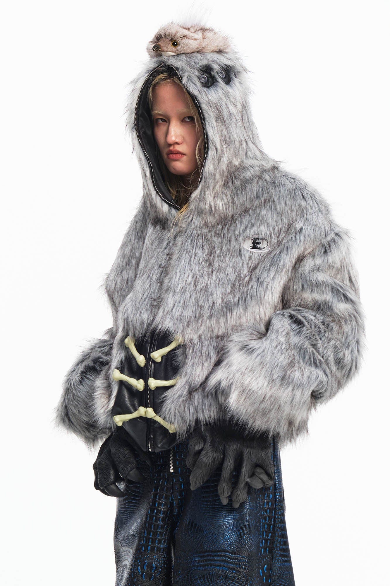 EMBRYO Detachable Beast Claw Faux Fur Hooded Jacket