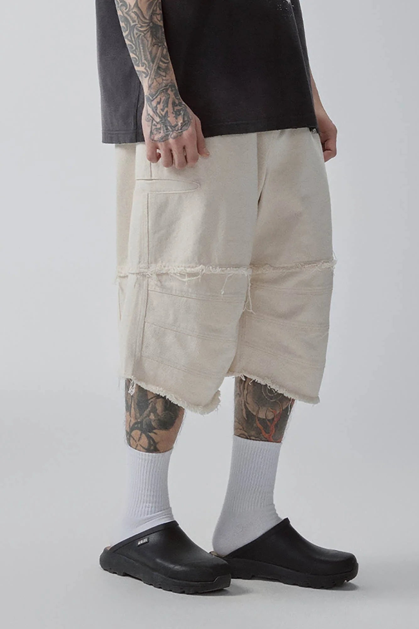F2CE Layered Spliced Frayed-Edge Shorts