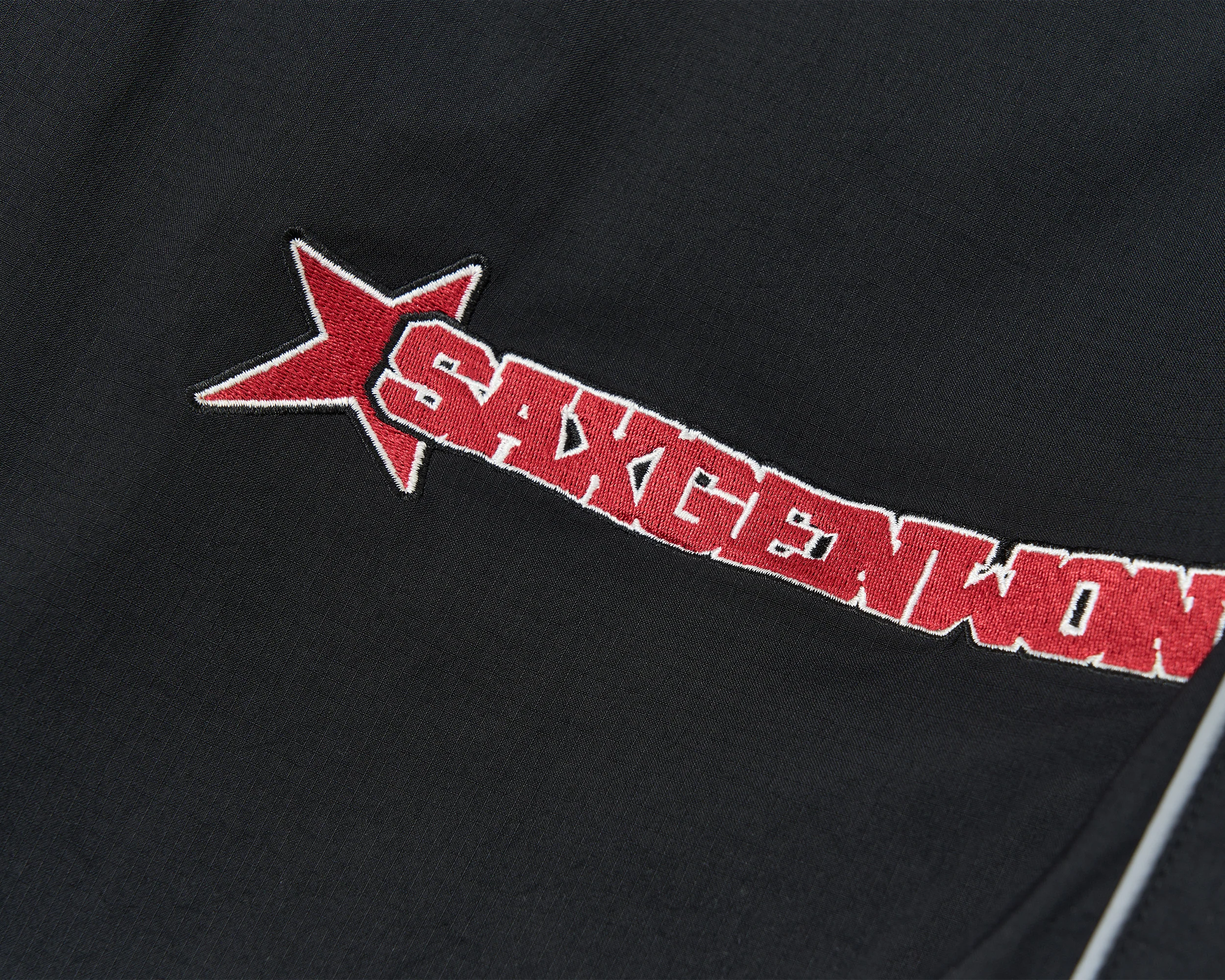 SAVAGEGROWTHWORLD Embroidered Logo Piped Straight-Leg Pants
