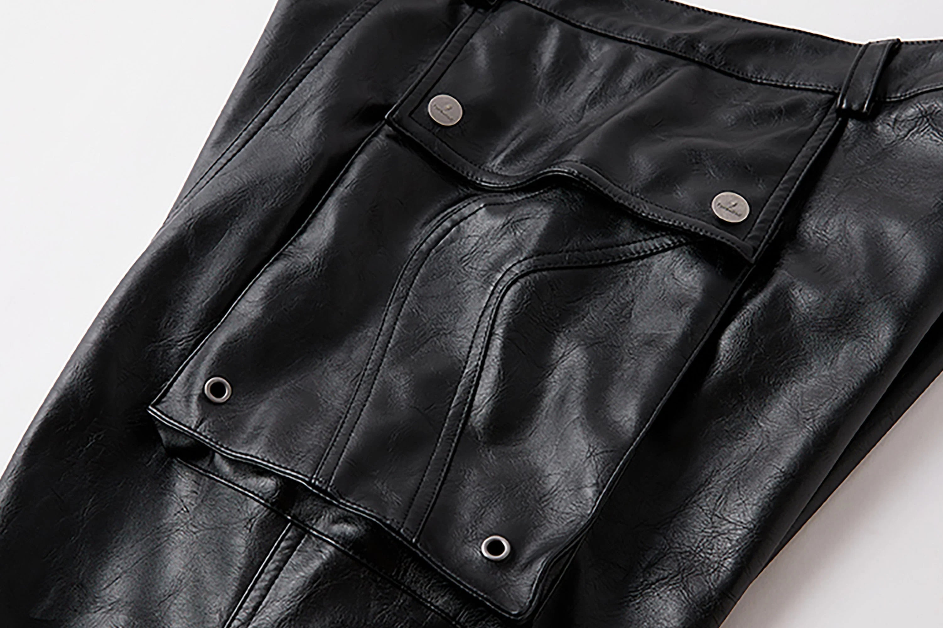 FORFEARTHAT Glossy Panel Zip Hem PU Cargo Pants