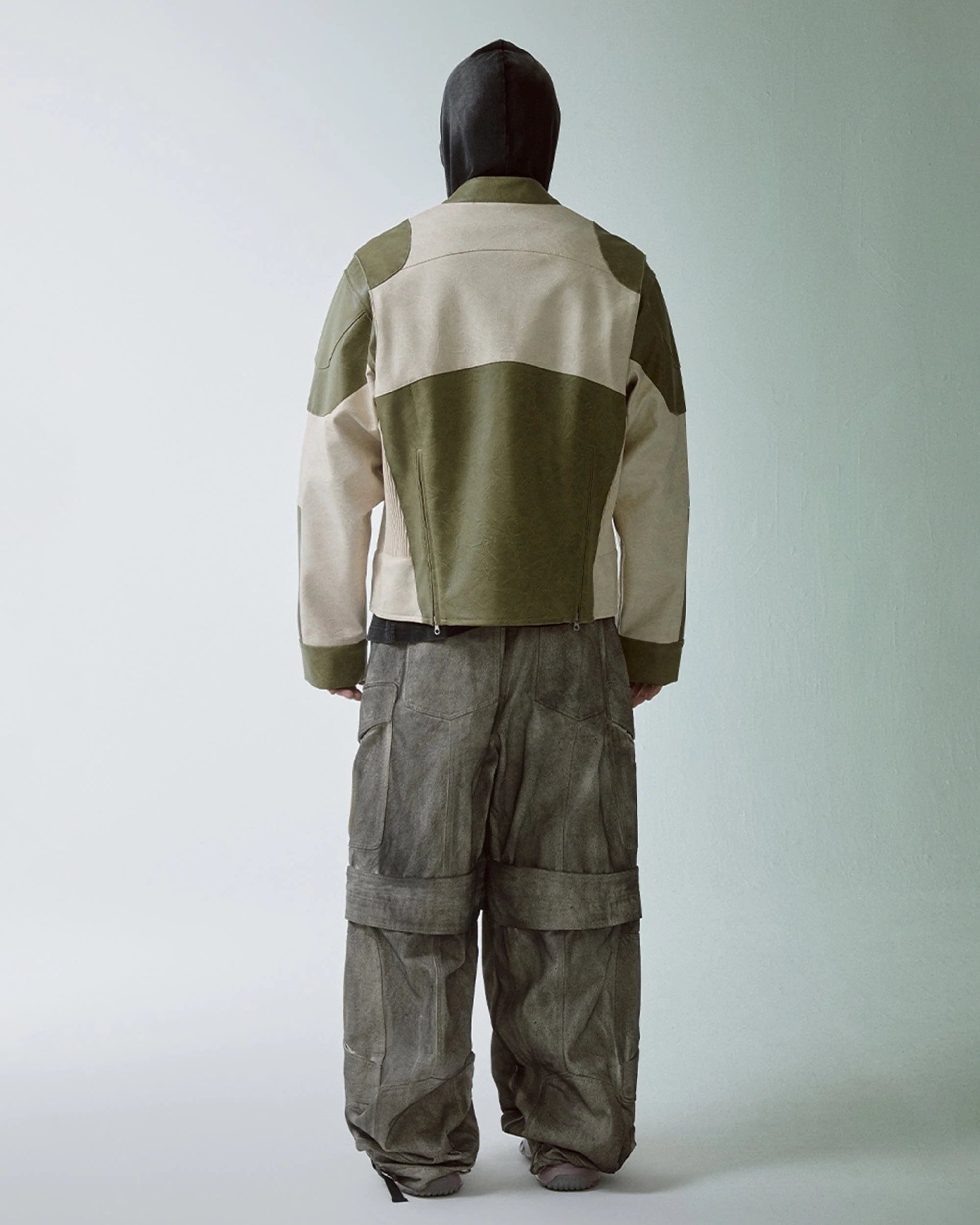 F2CE Modern Deconstructed Faux Leather Biker Jacket