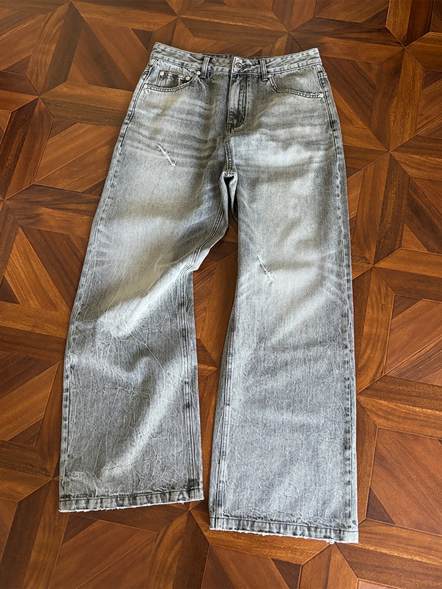 KREATE Whisker Washed Straight-Leg Jeans