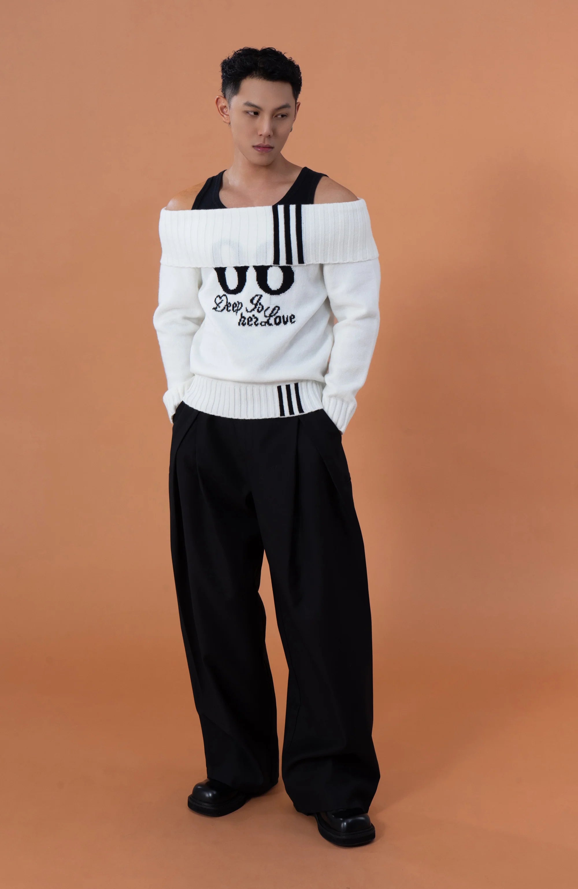 CLP Off-Shoulder Foldover Knit Sweater