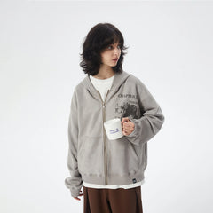 ERROR CODE ROBOT Graphic Suede Zip-Up Hoodie