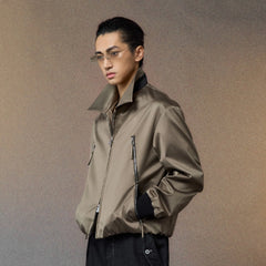 ALVNG AR ANTS Ruched-Sleeve Dual-Zips Bomber Jacket