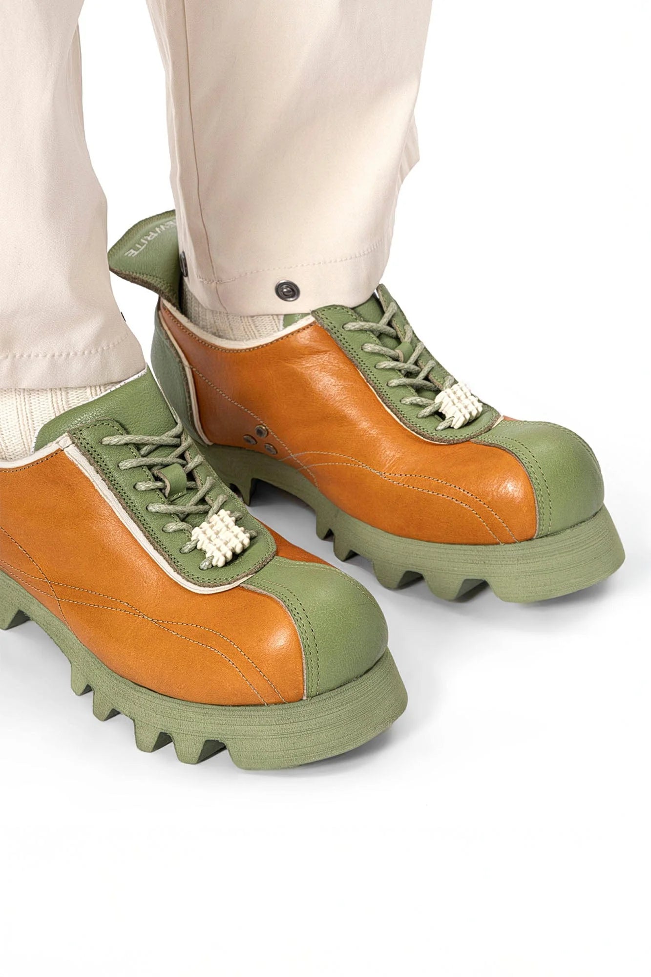 REWRITE Contrast Jagged Sole Leather Derby Shoes