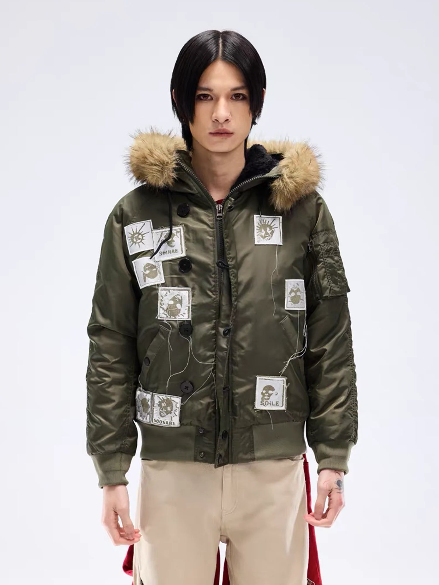NOTHINGNESS WORLD Faux Fur Patch Hooded Puffer Jacket
