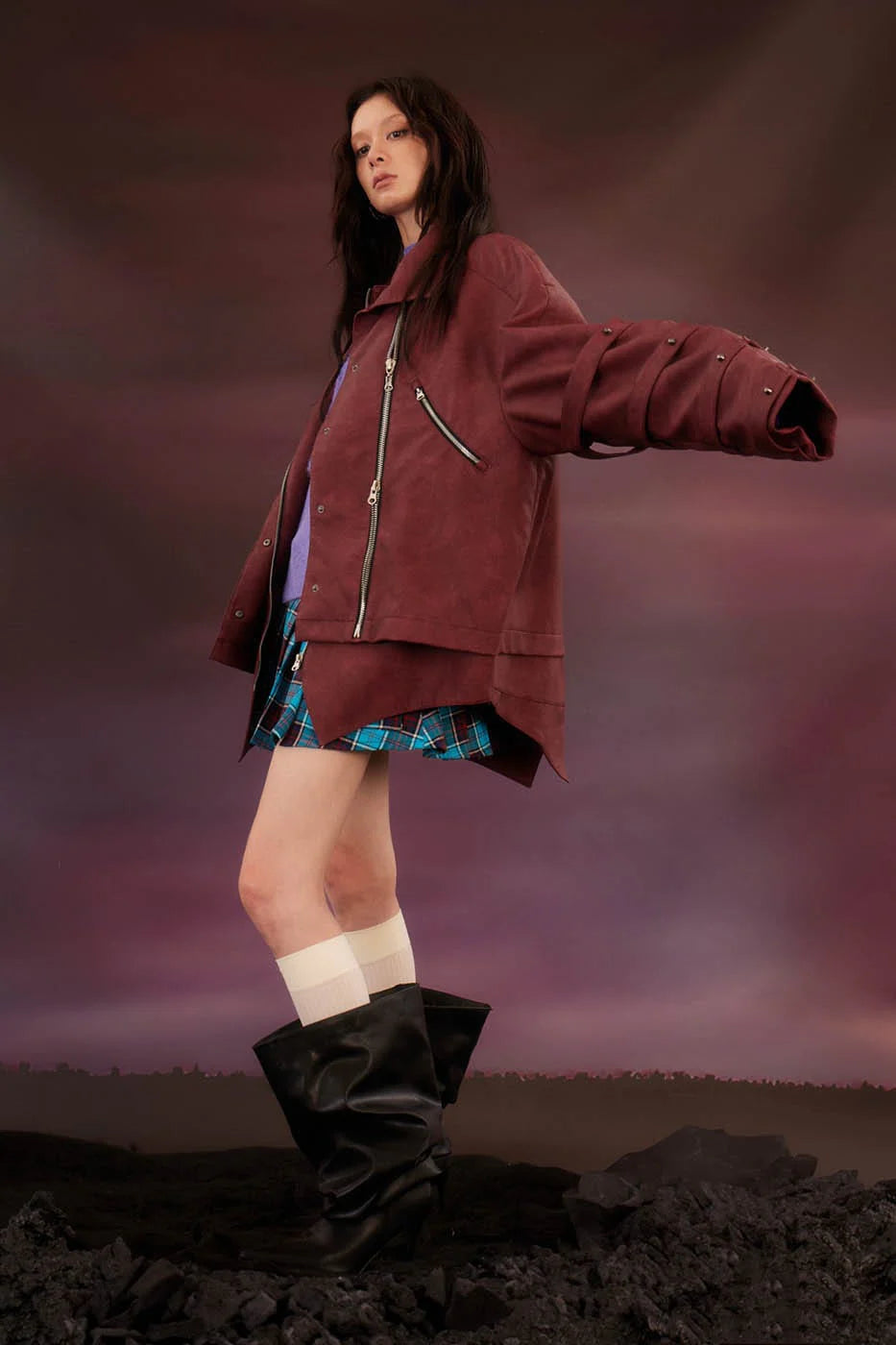 KADAKADA Swallowtail Rivet Zipper Faux Leather Jacket