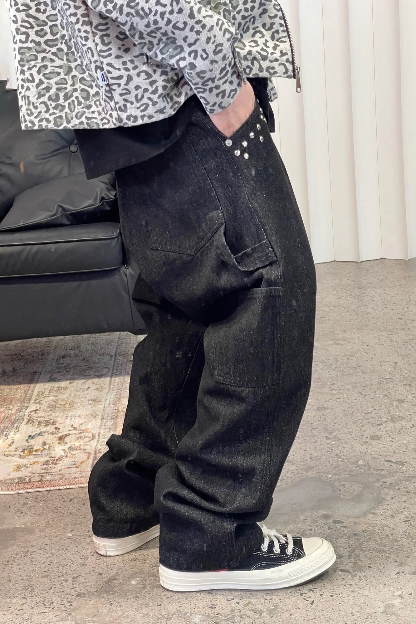 ME DA IGUAL Studded Wide-Leg Denim Pants