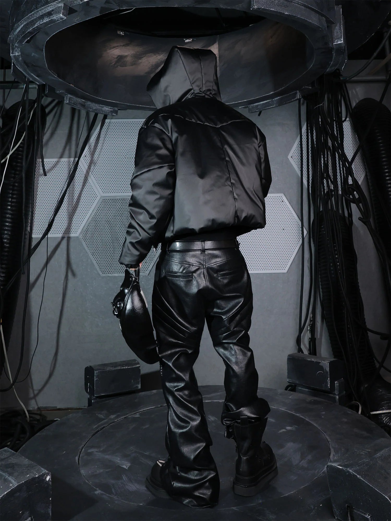 SSIN7 Paneled Faux Leather Flared Pants