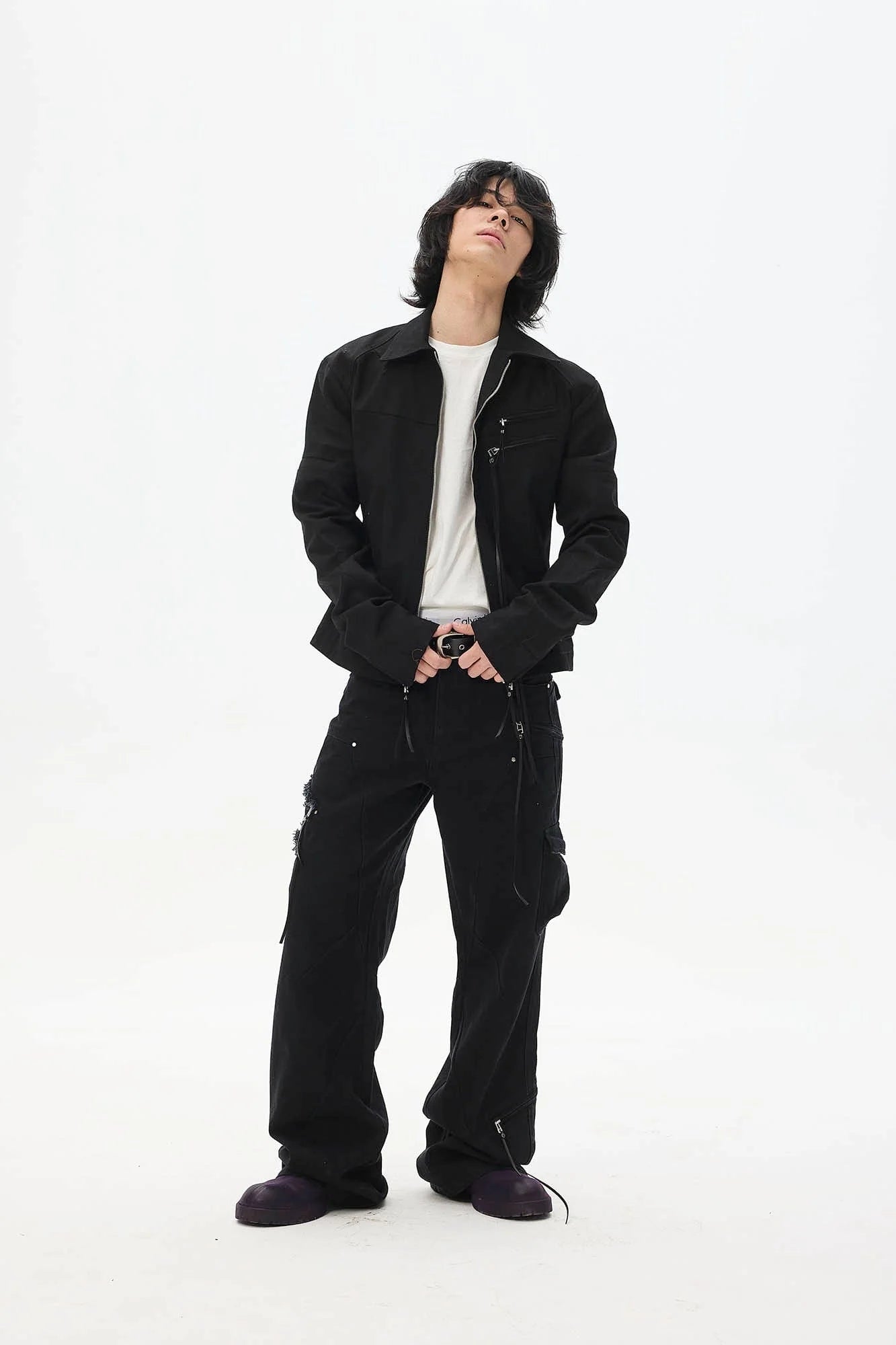 WHISTLEHUNTER Spliced Fringe-Zip Cinched-Waist Jacket
