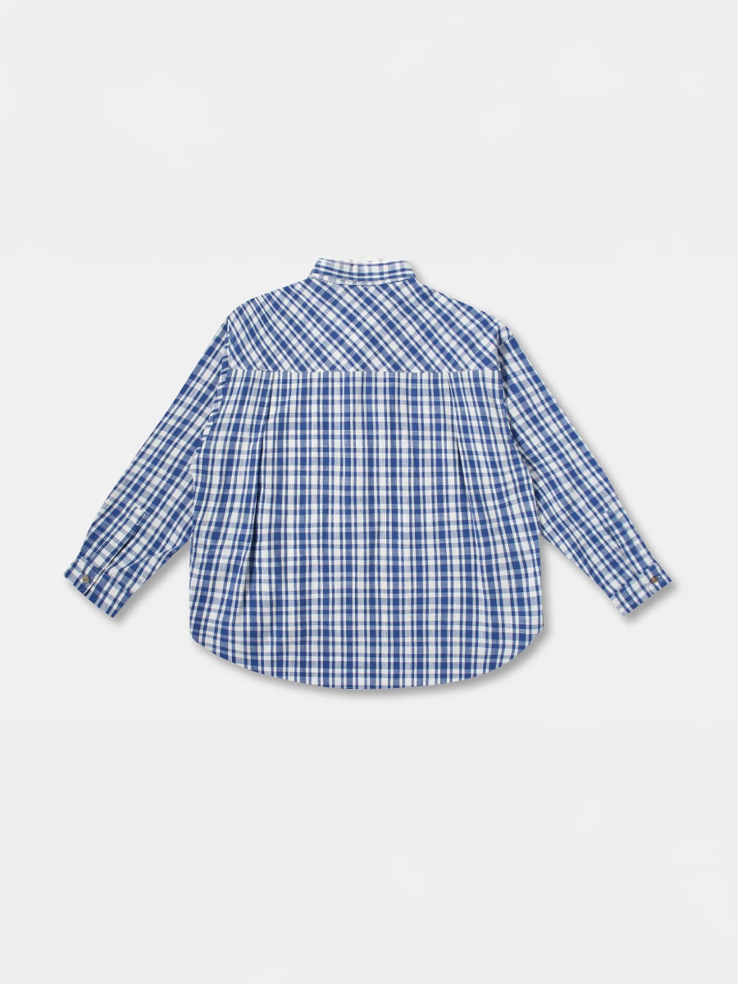 UNLIMITED MOTE Plaid Linen-Blend Half-Open Collar Shirt Blue