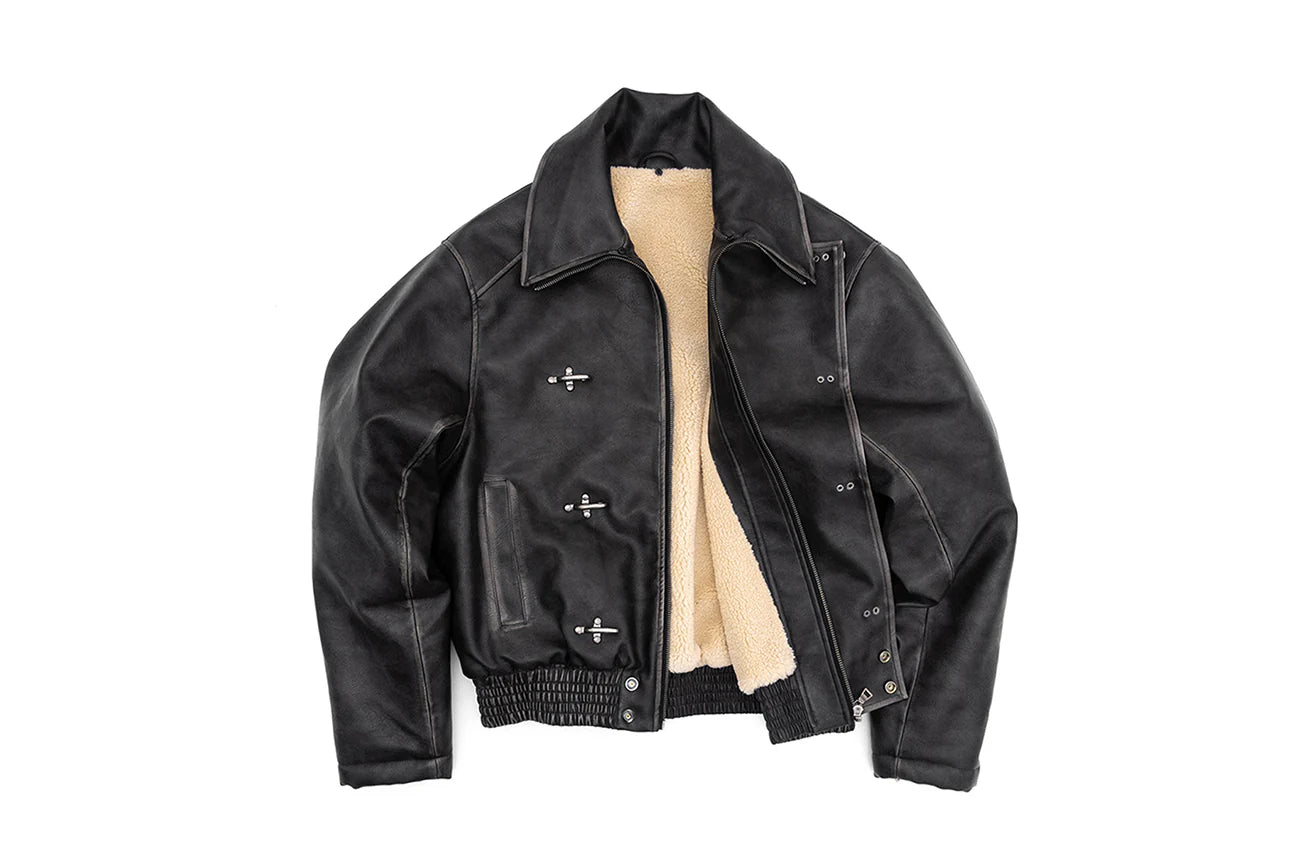 IN EXISTENCE Asymmetric Placket Washed Moto Jacket