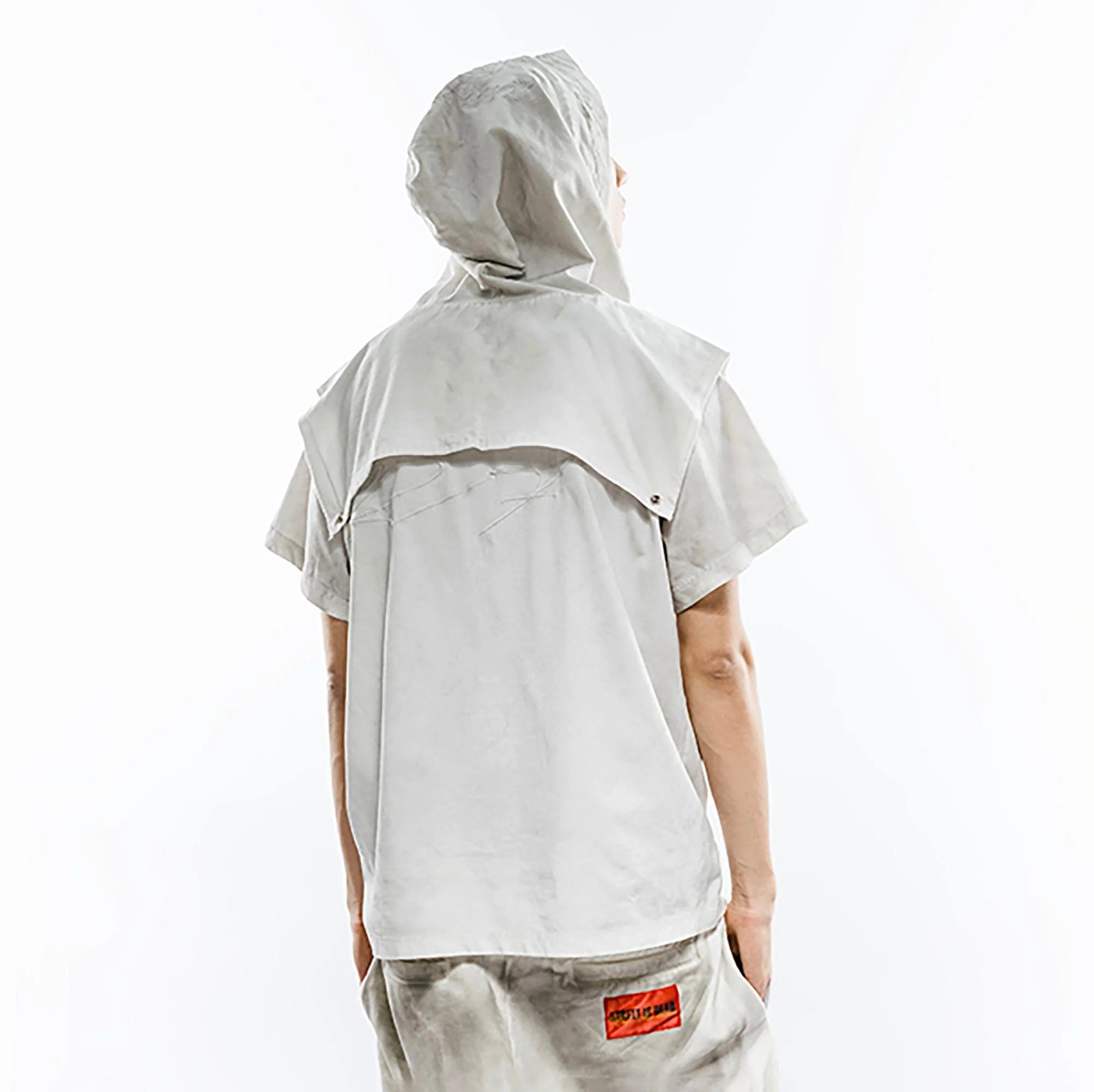 FVVO Distressed Snap-Shoulder Hooded T-Shirt