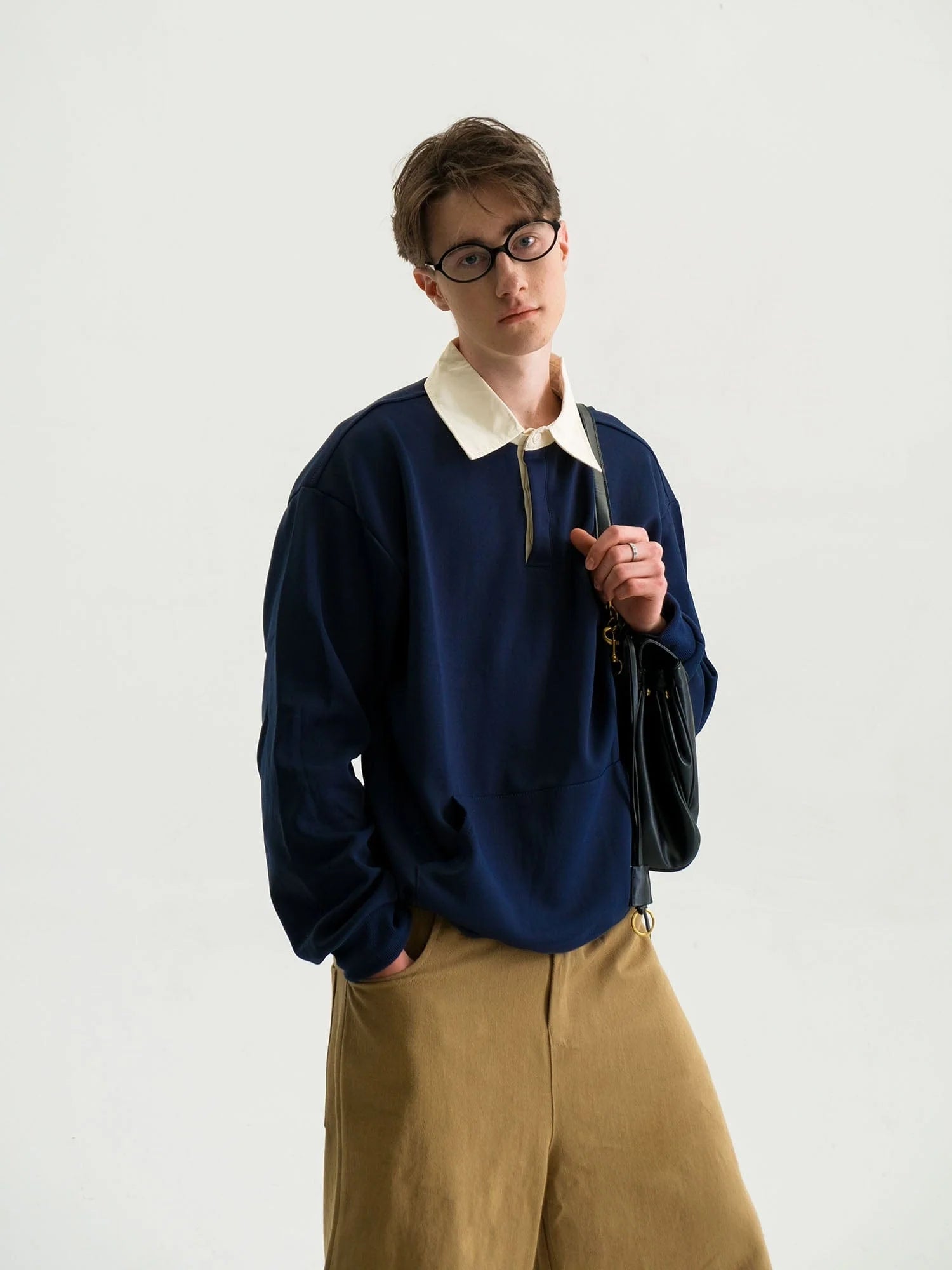 WIID Preppy Contrast-Collar Polo Sweatshirt