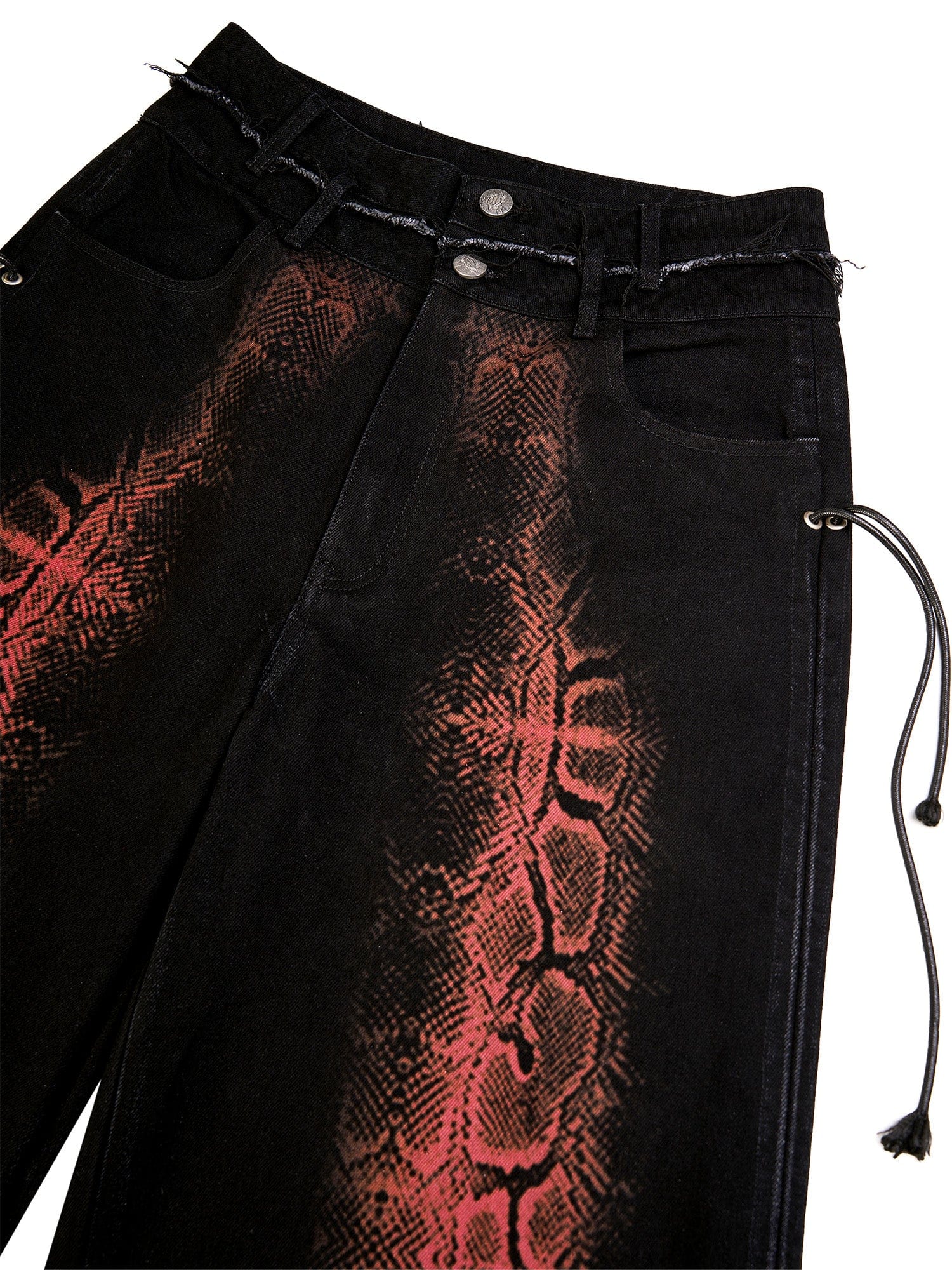 FLYERRER Washed Contrast Snakeskin Drawcord Wide-Leg Jeans