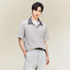 ALVNG AR ANTS Contrast Collar Waffle Knit Polo Shirt