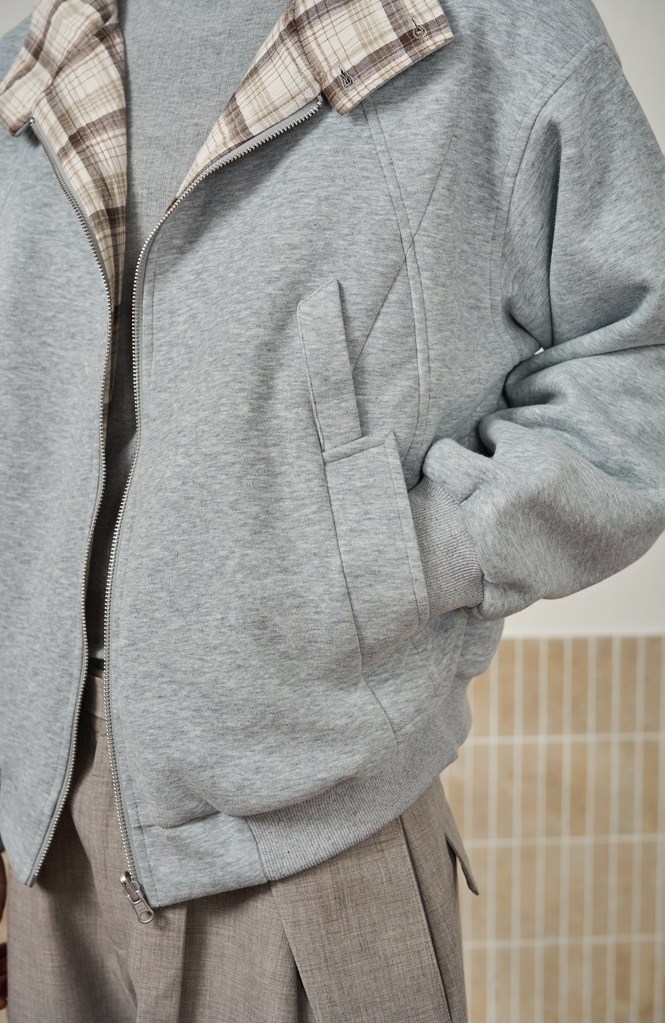 MOITIEDEPETALE Reversible Plaid Liner Hooded Jacket