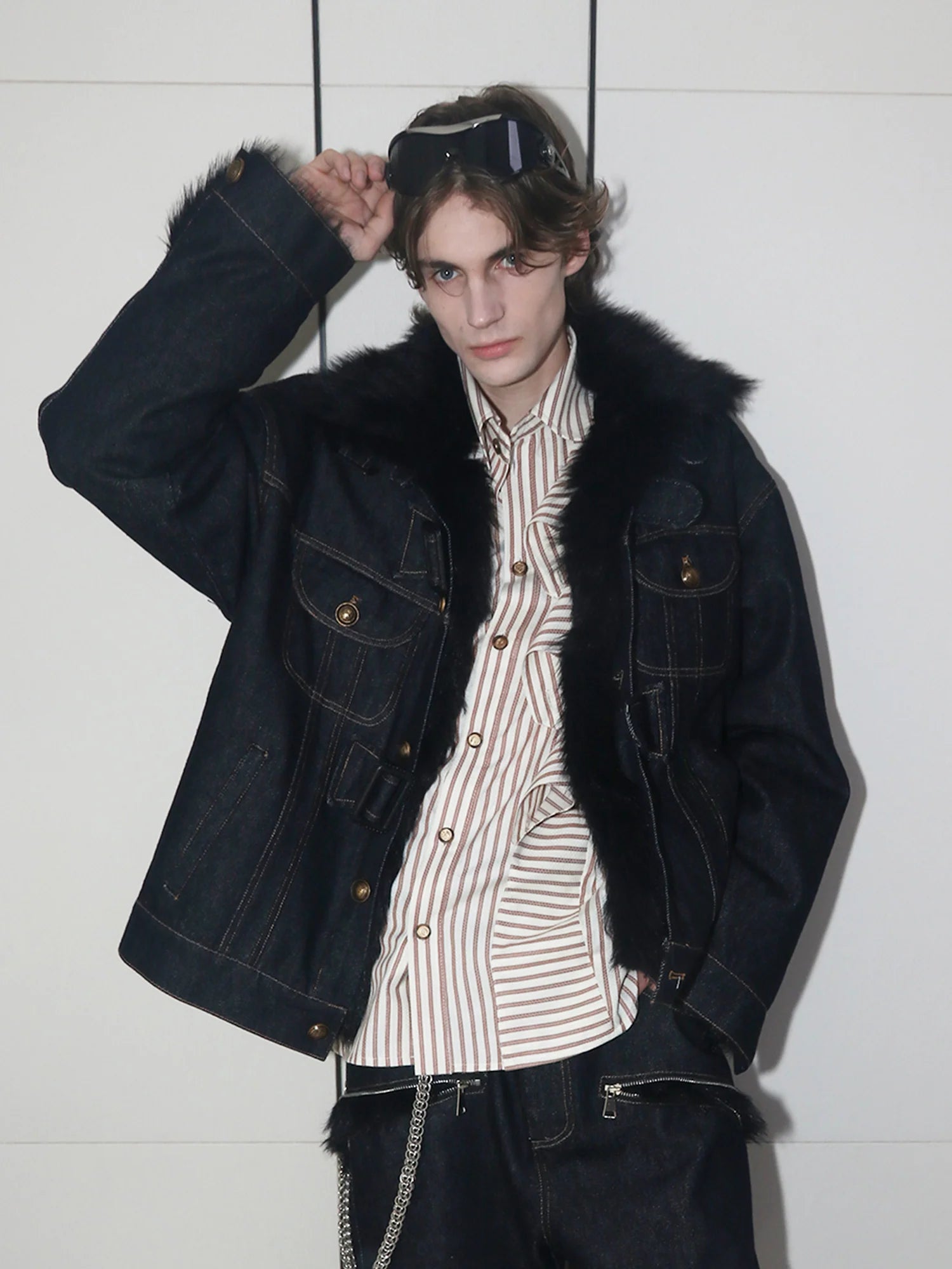 ASSEEN Detachable Faux Fur Linner Denim Jacket