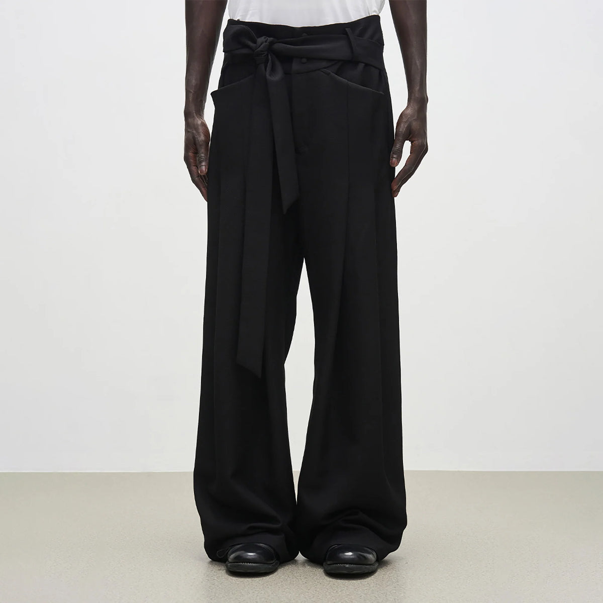 7440 37 1 High-Rise Sash Wide-Leg Pleated Trousers