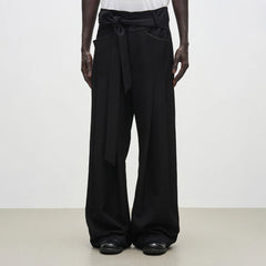 7440 37 1 High-Rise Sash Wide-Leg Pleated Trousers