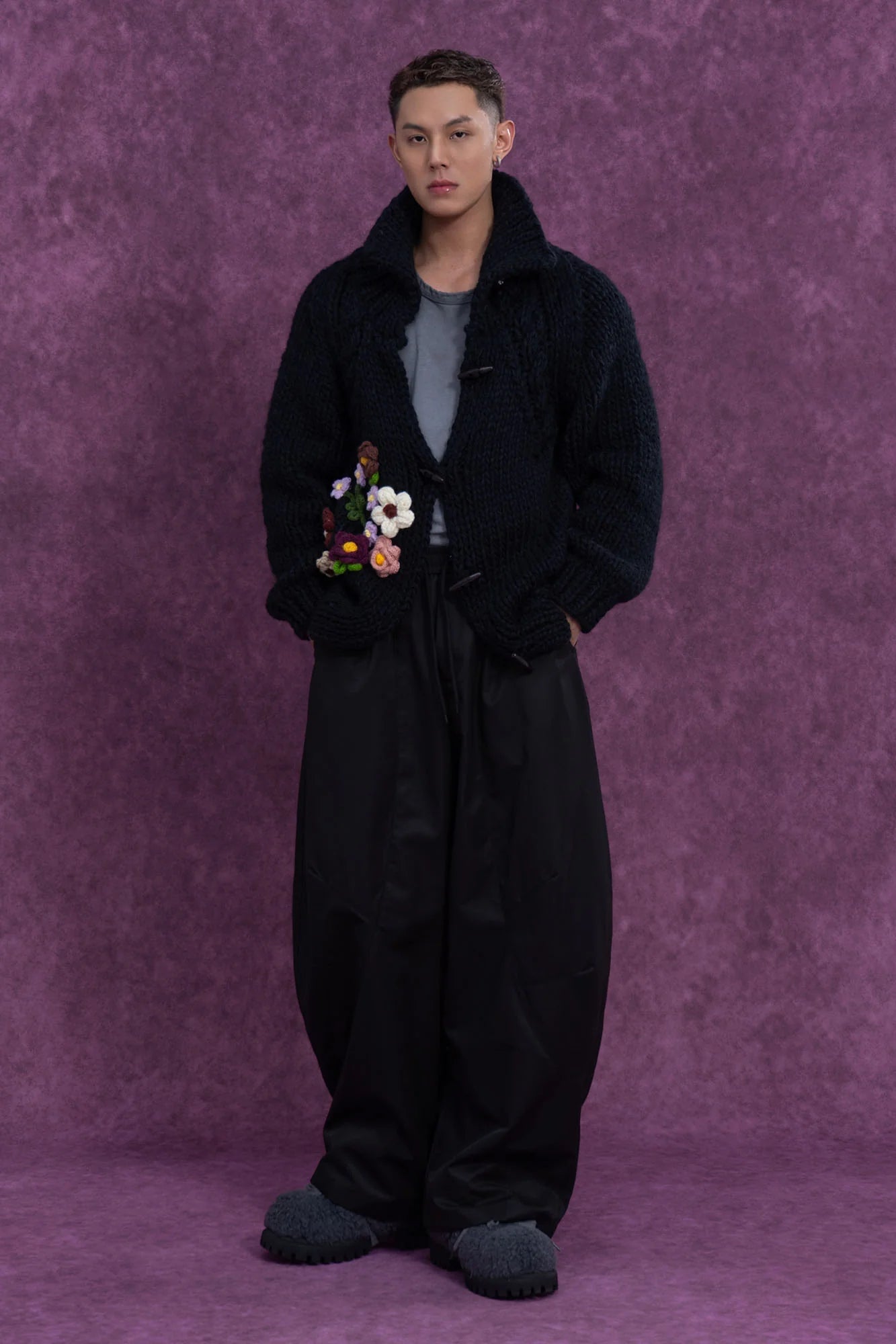 CLP Chunky Bloom Stand-Collar Cardigan
