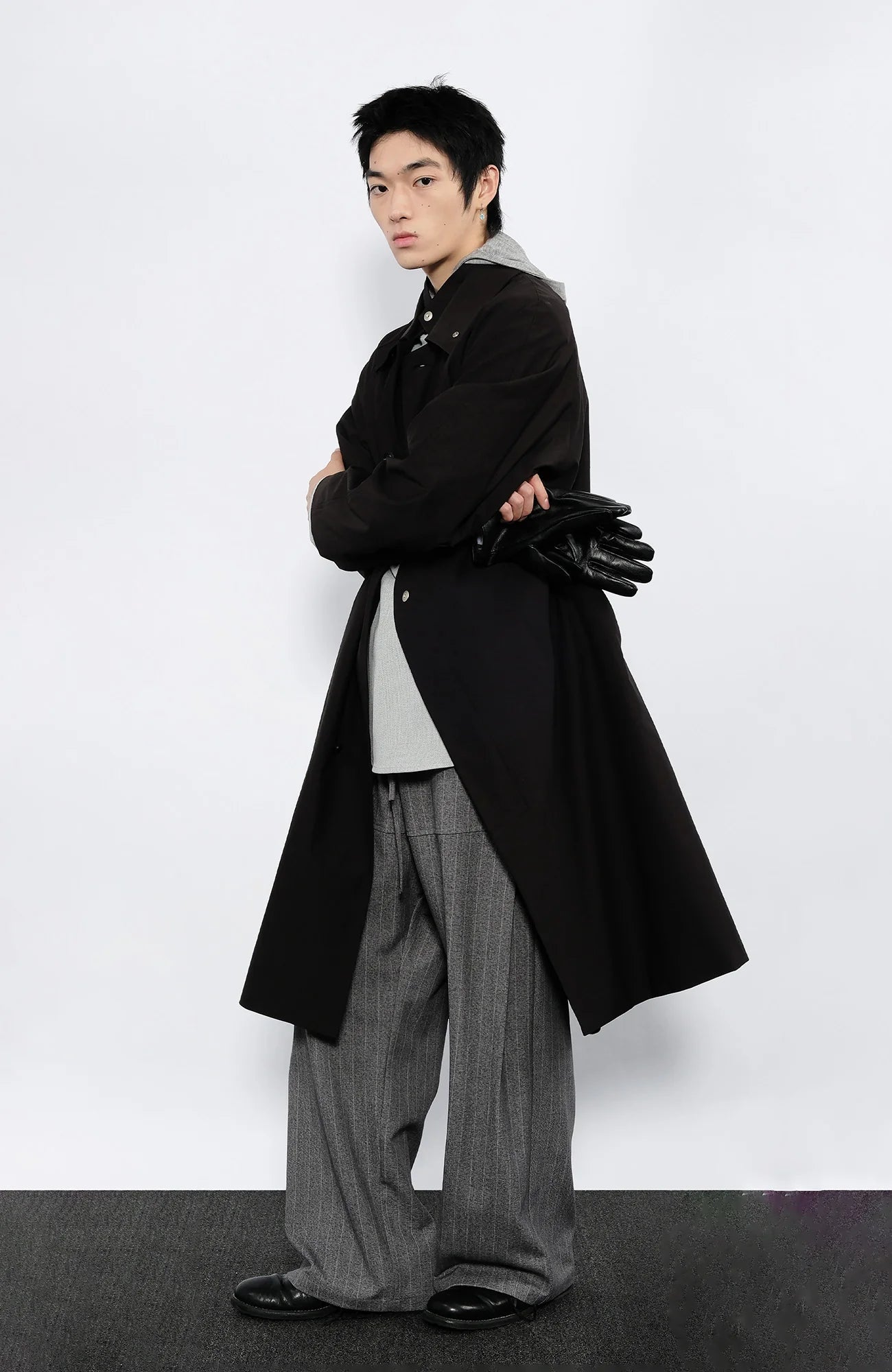 7440 37 1 Arc Placket Dual-Collar Contrast Interior Coat