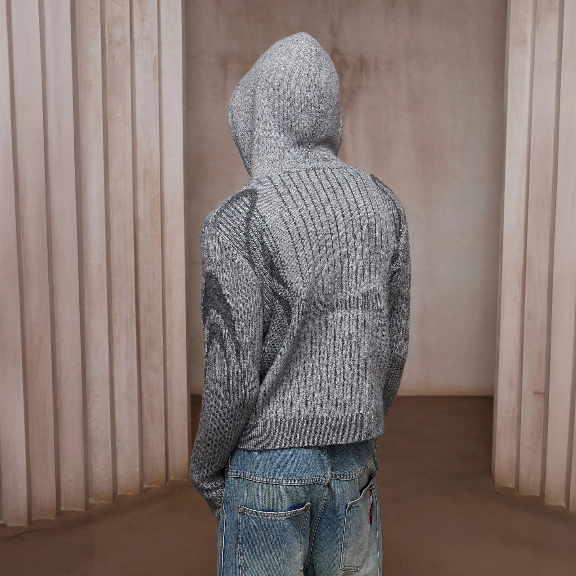DND4DES Contrast Wool-Blend Hooded Zip Cardigan