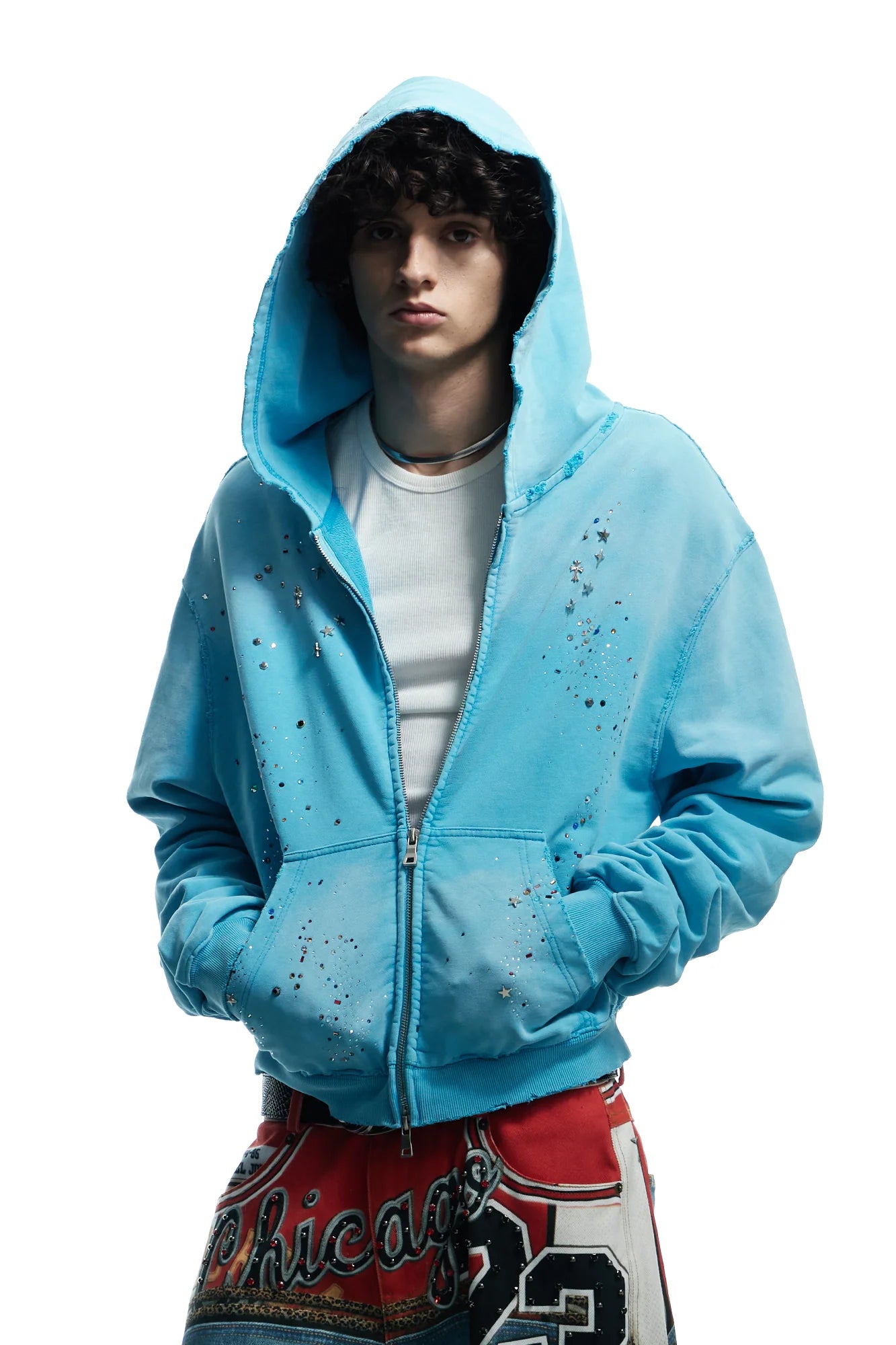 DND4DES Starry Diamond Washed Zip-Up Hoodie