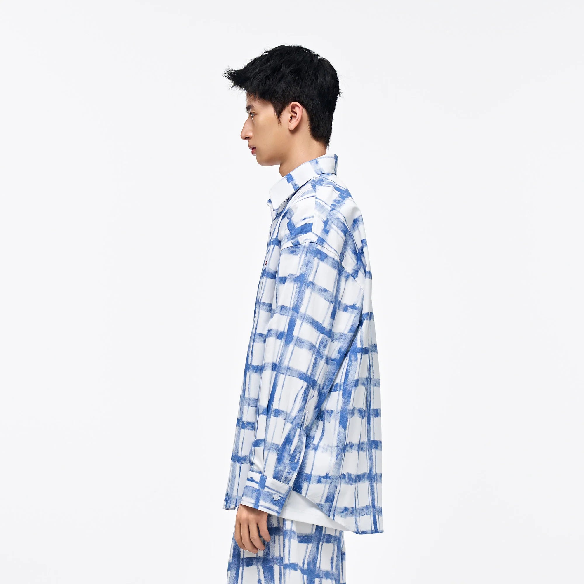 OVERLAPS Brush-Paint Grid Oversized Shirt