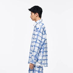 OVERLAPS Brush-Paint Grid Oversized Shirt
