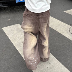 STEEPC Washed Striped Corduroy Studded Wide-Leg Pants