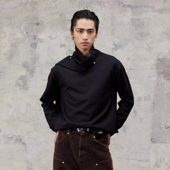 ALVNG AR ANTS Asymmetric Scarf-Neck High-Collar Pullover