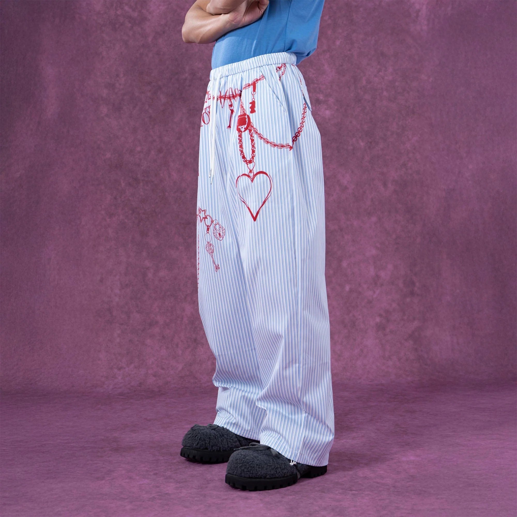 CLP Charm Graphic Striped Drawstring Pants