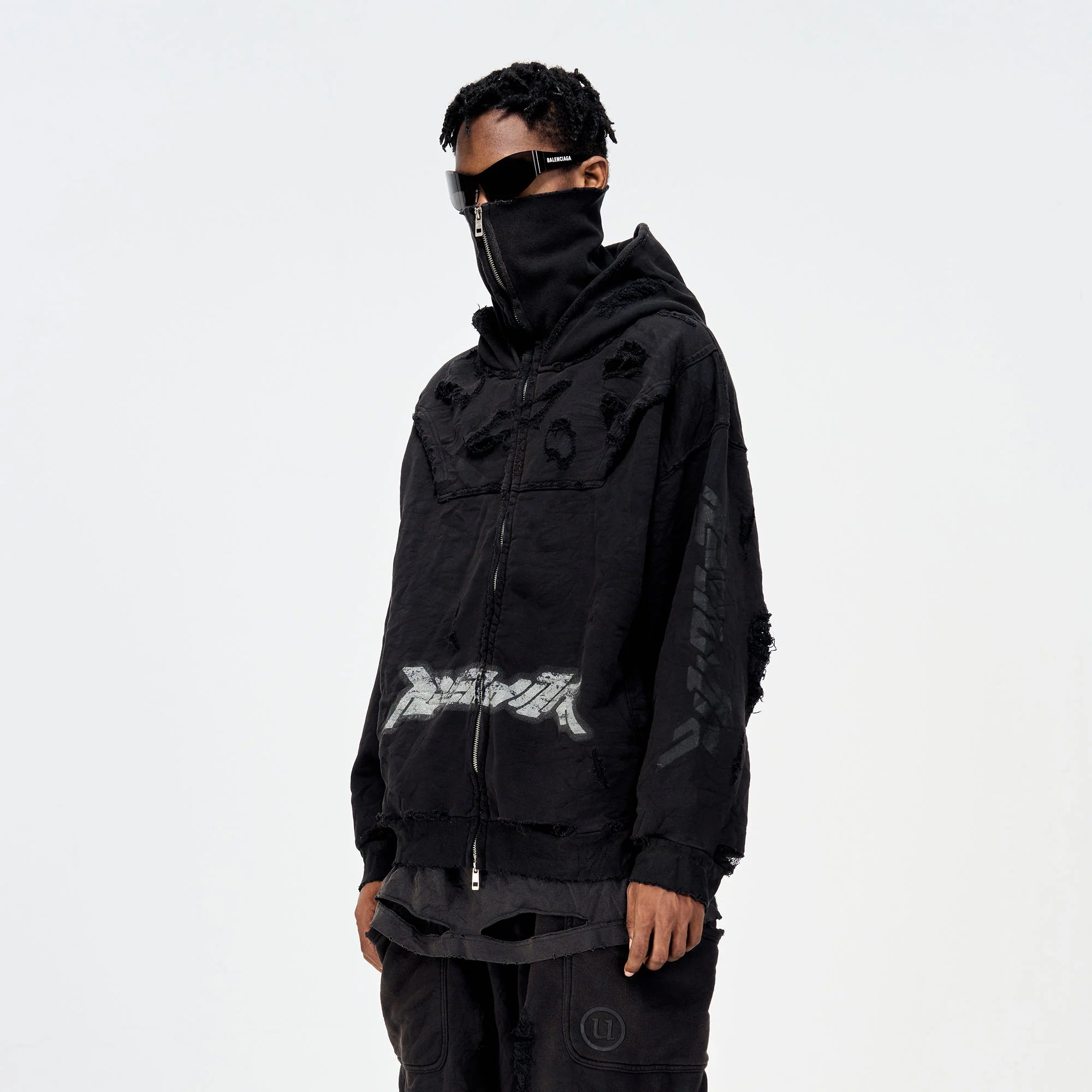 ULIPERY Distressed Glow Face-Cover Hooded Jacket