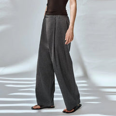 OPICLOTH Asymmetric Pleated Linen-Blend Micro Check Pants