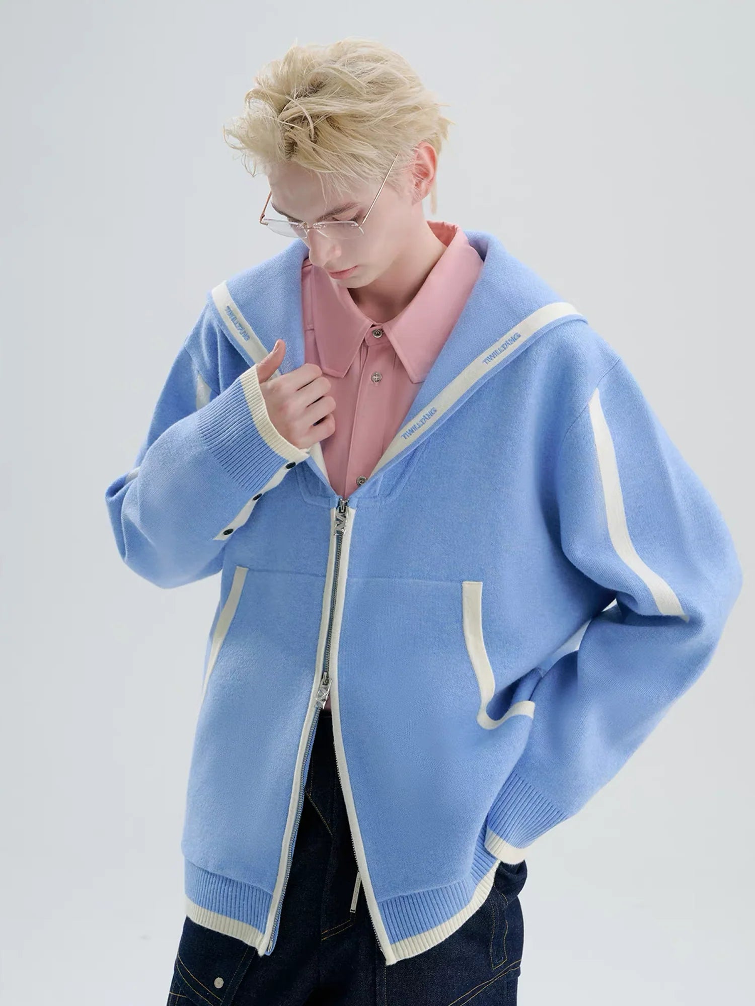 TIWILLTANG Contrast-Trim Sailor-Collar Jacket
