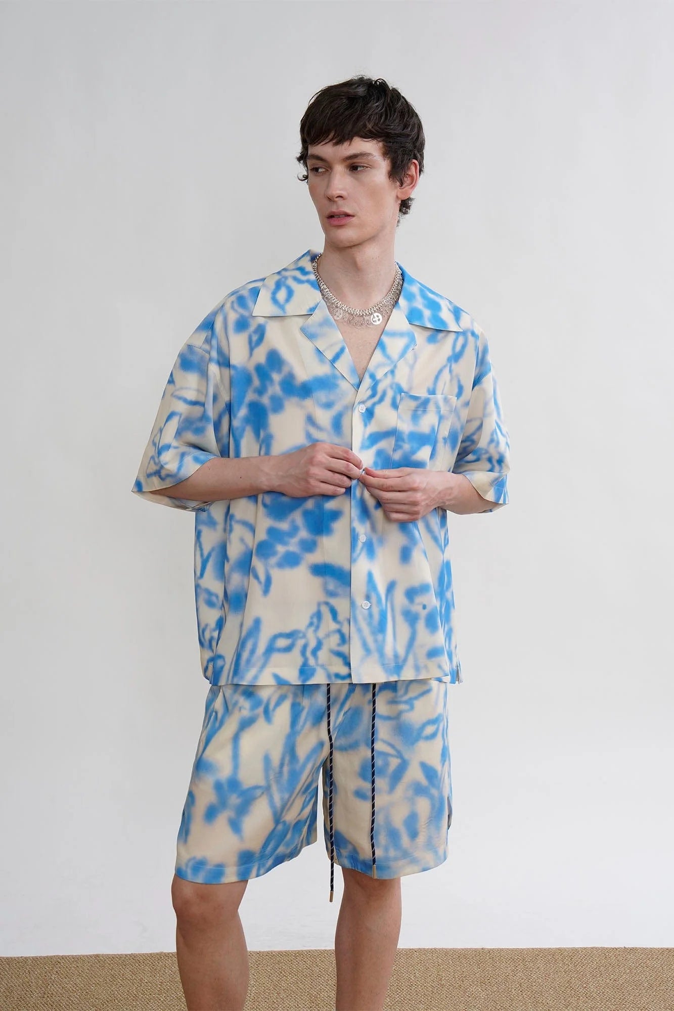 ORAL UTOPIA Airbrushed Floral Tencel Cuban Half Shirt