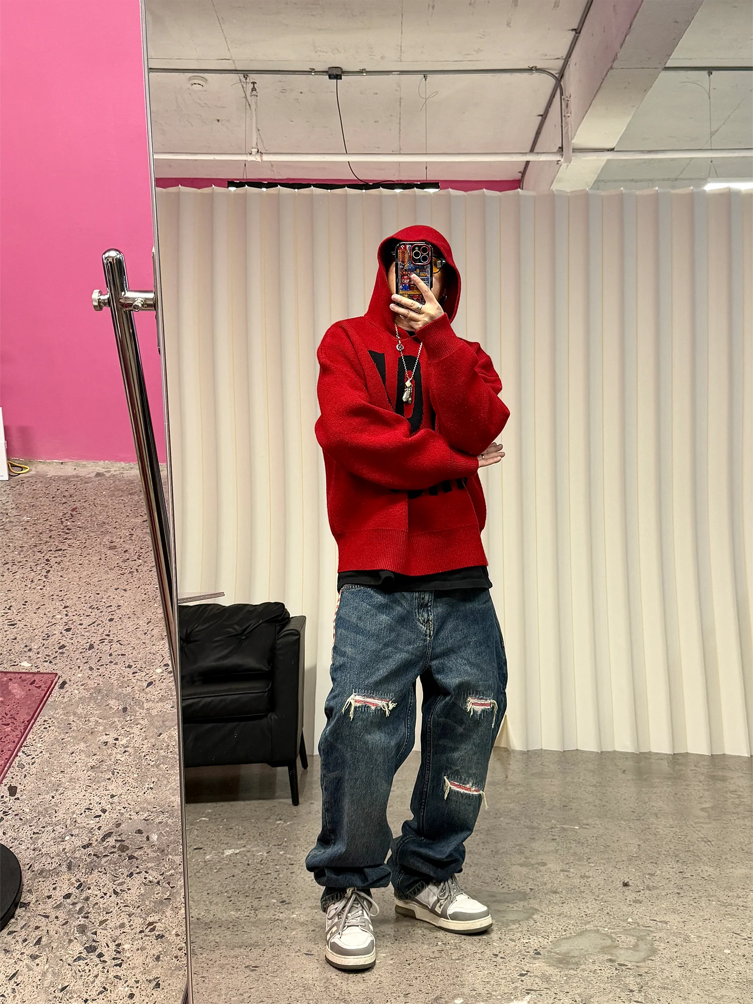 ME DA IGUAL Distressed Patch Washed Oversized Jeans