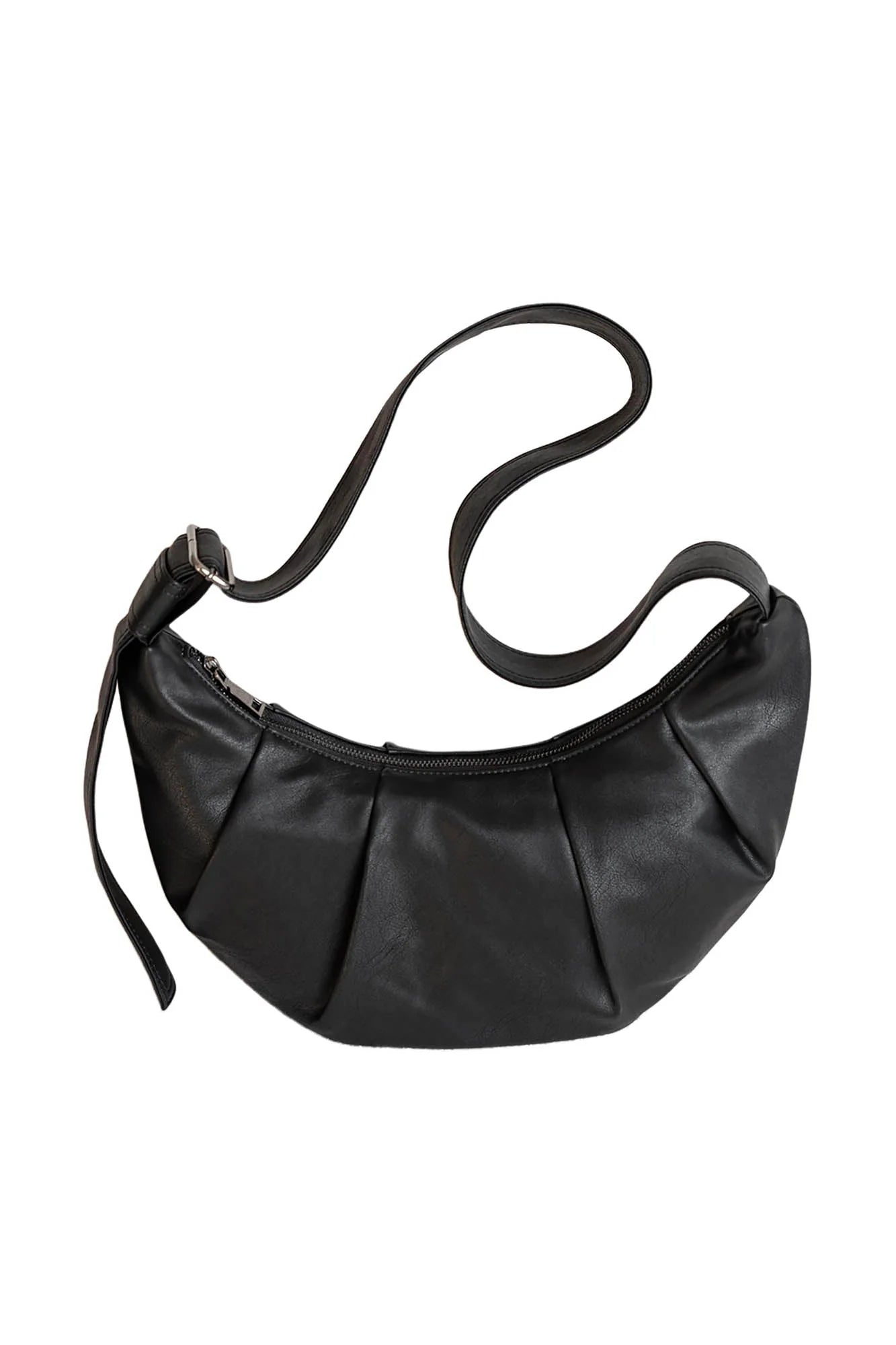 MOITIEDEPETALE Pleated Waxed Leather Croissant Bag