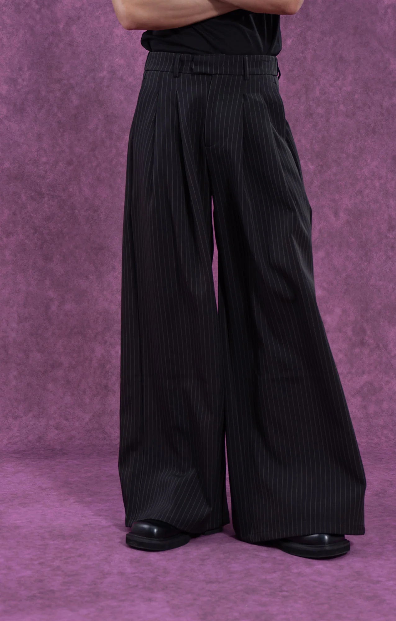 CLP Striped Pleated Wide-Leg Trousers