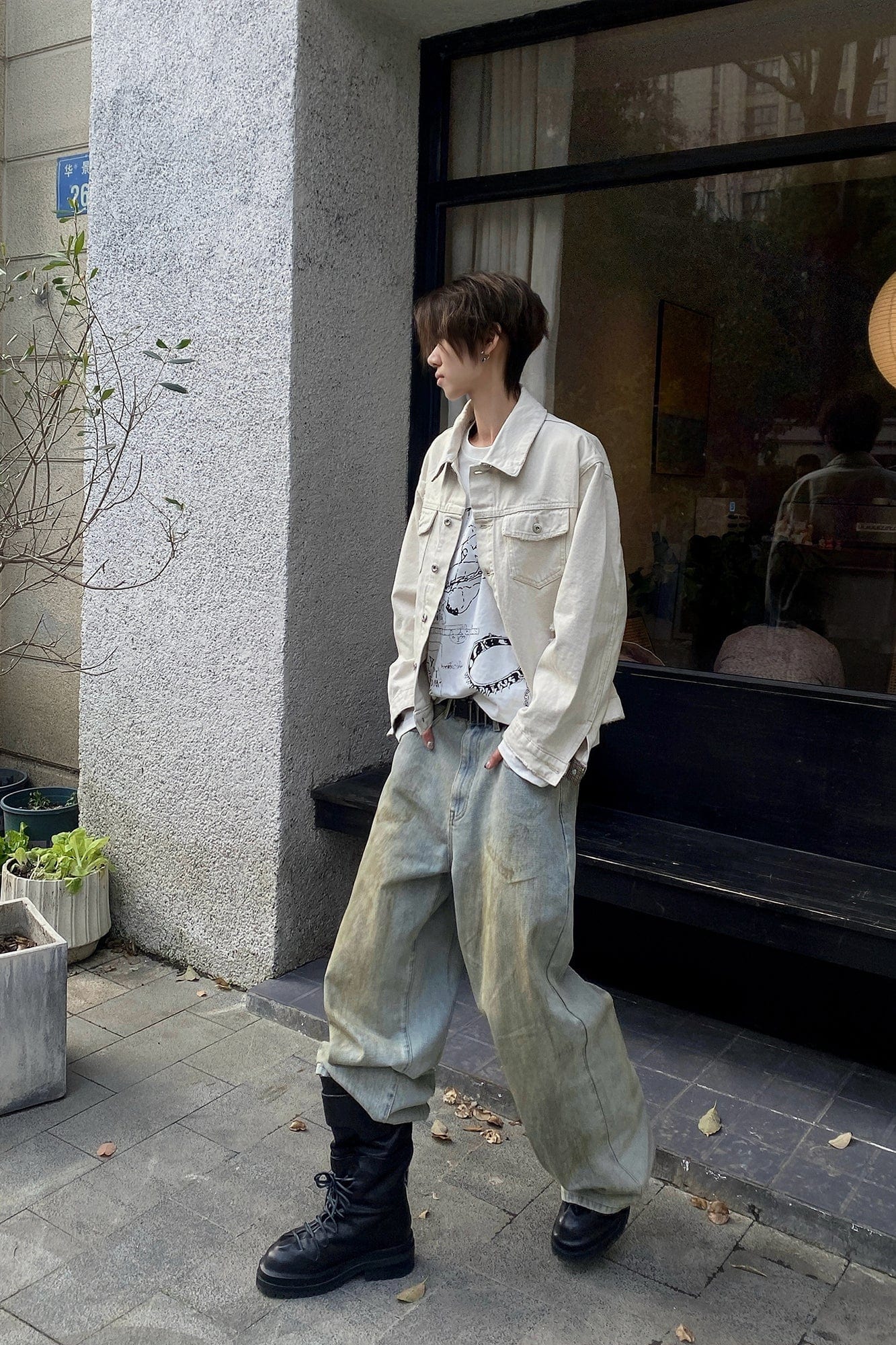 OKAYTHXBYE Distressed Houndstooth-Lined Frayed Jacket