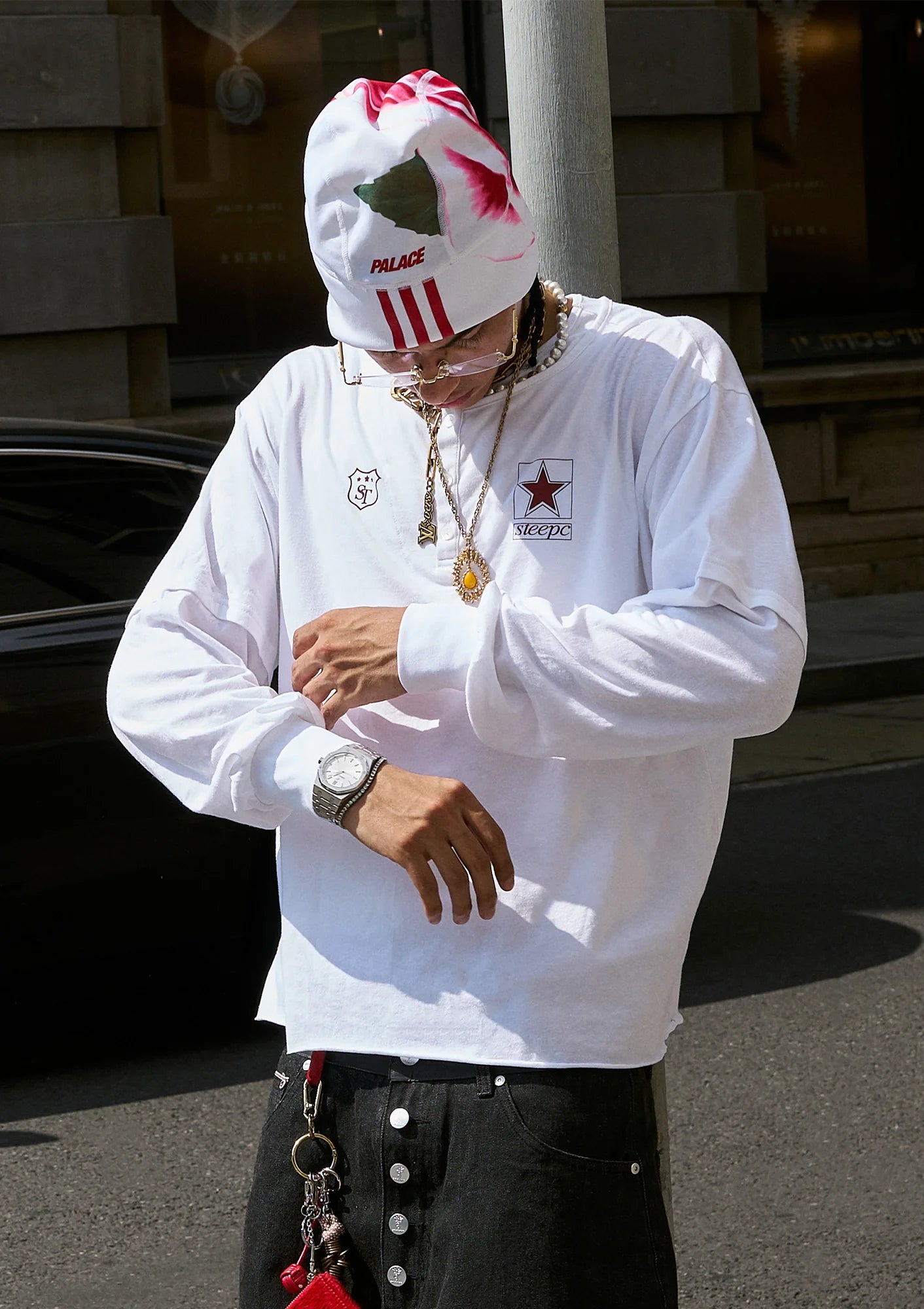 STEEPC Layered Henley Pearl-Star Long-Sleeve Tee