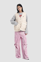 VANN VALRENCE Paneled Fleece-Trim Padded Vest