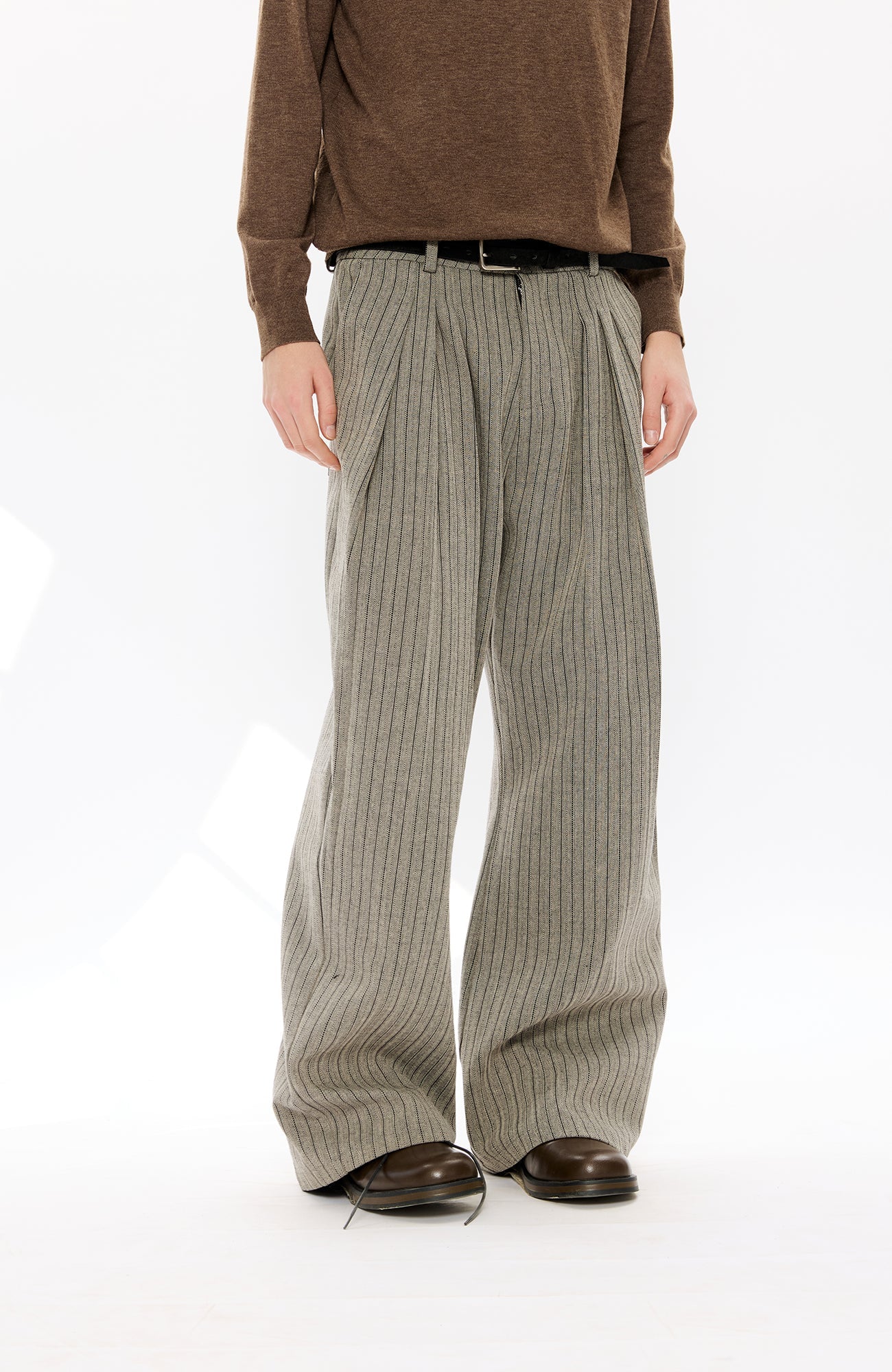 KREATE Pinstripe Pleated Draped Wide Trousers