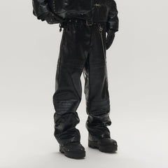 SAVAGEGROWTHWORLD Faux Leather Panel Rivet Pants