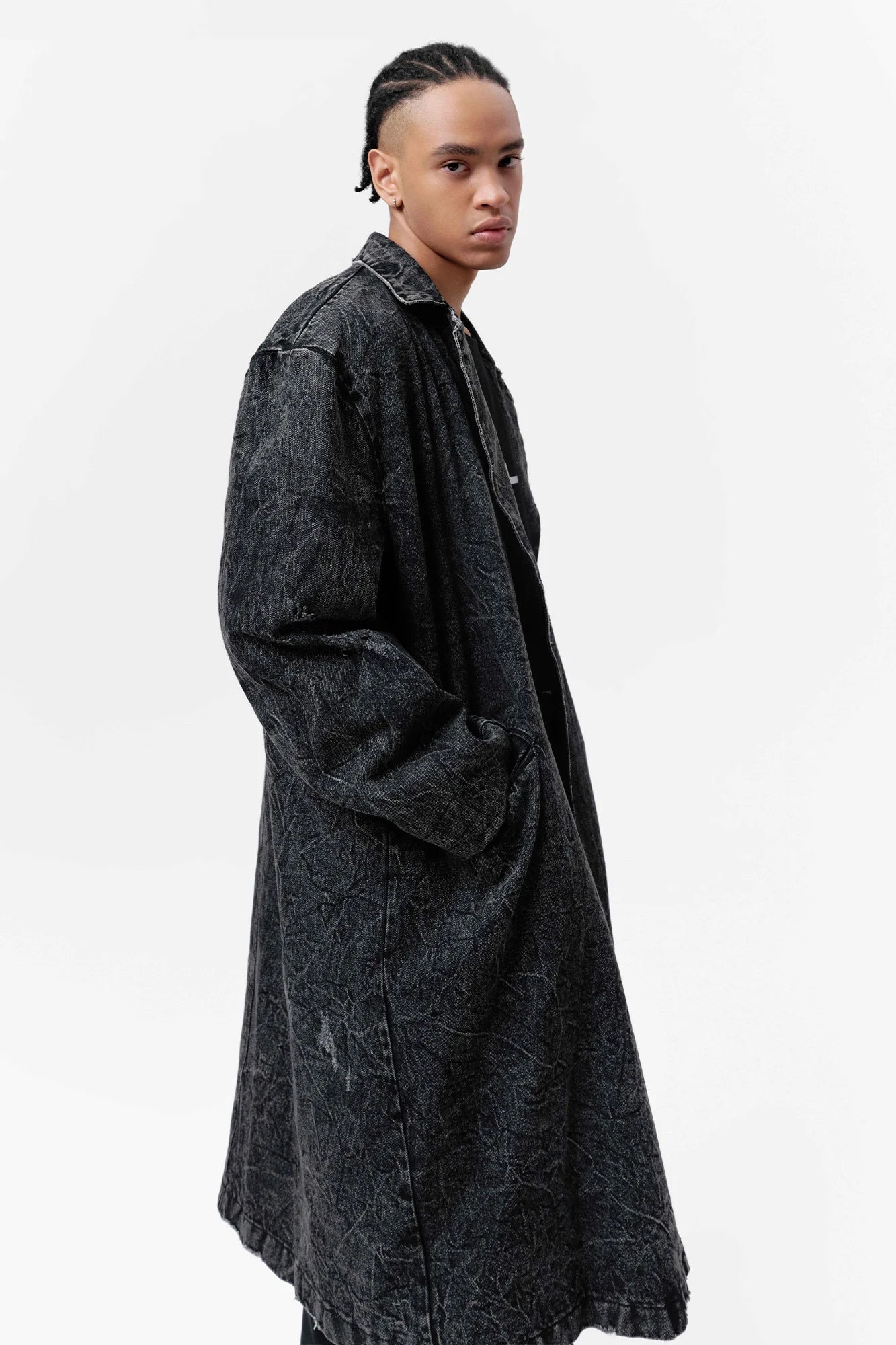 VANN VALRENCE Distressed Washed Denim Coat