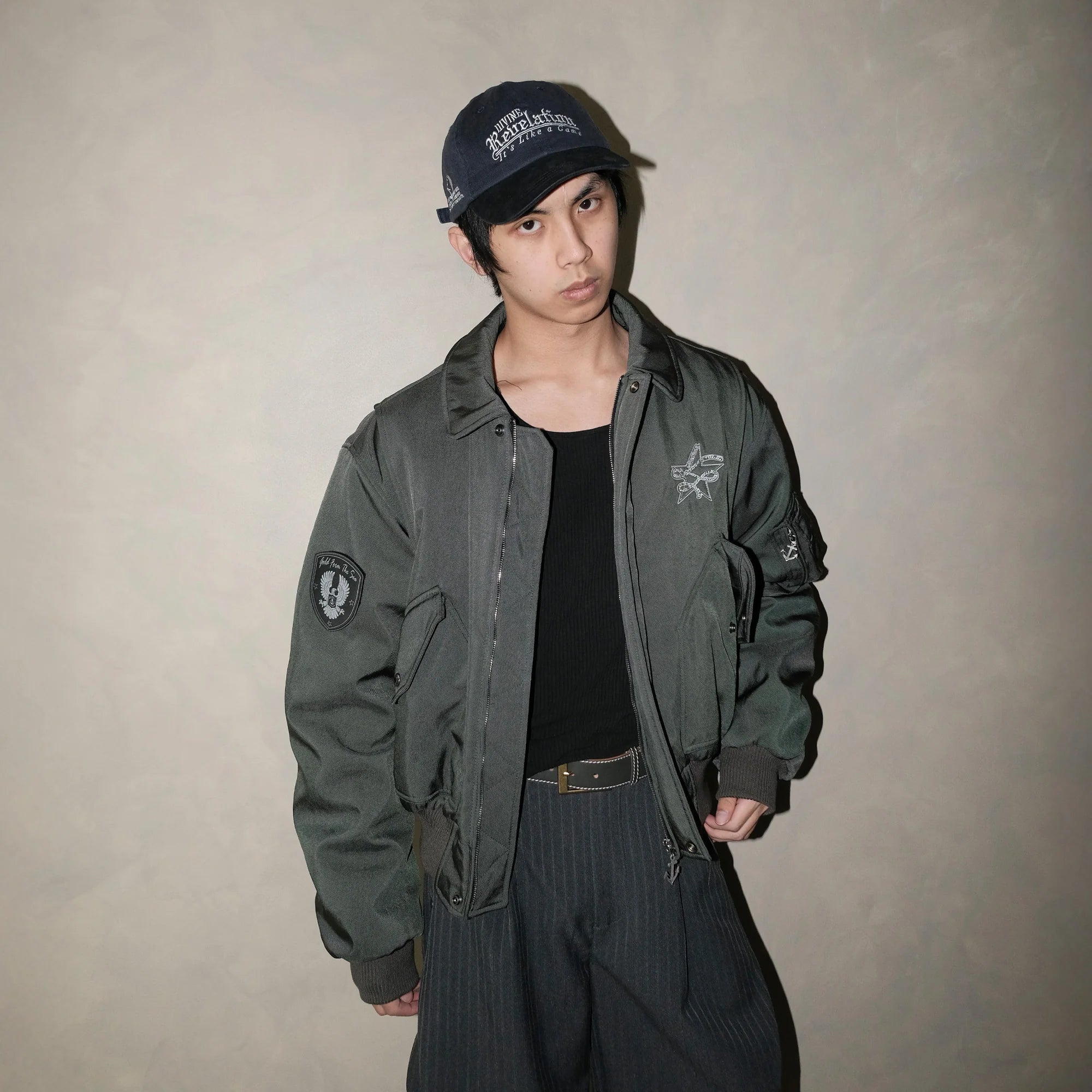 IN EXISTENCE Anchor Zip Embroidered Patch Bomber